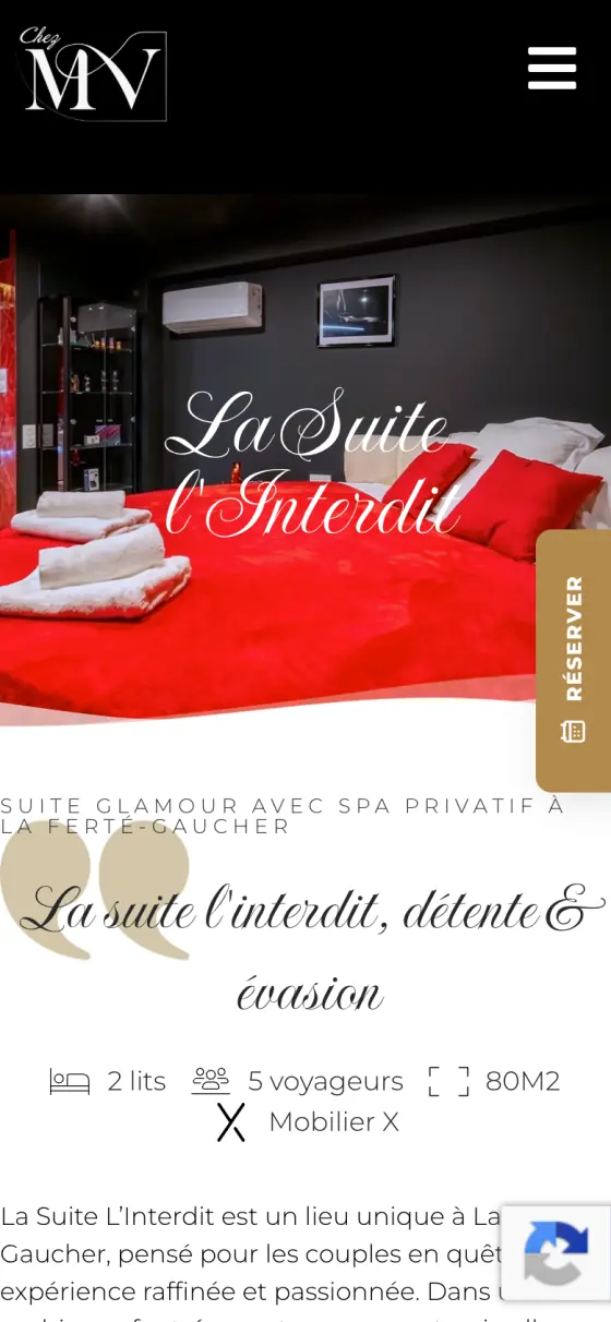 Page intérieure du site Chez MV sur mobile